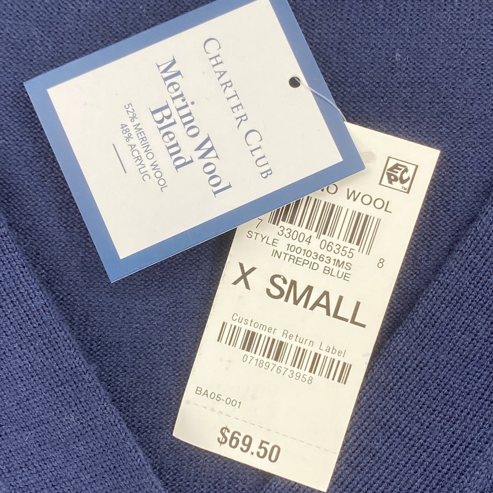Charter Club Womens XS V-Neck Button Front Cardigan Merino Wool Blend Navy Blue - Picture 8 of 12